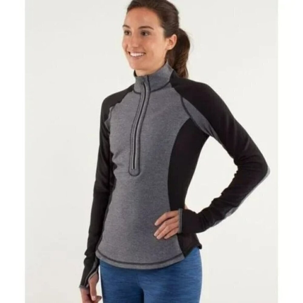 LULULEMON Women's Reversible Run U-Turn Grey/Black 1/2 Zip Pullover Sz 6 W3708S - Picture 2 of 7
